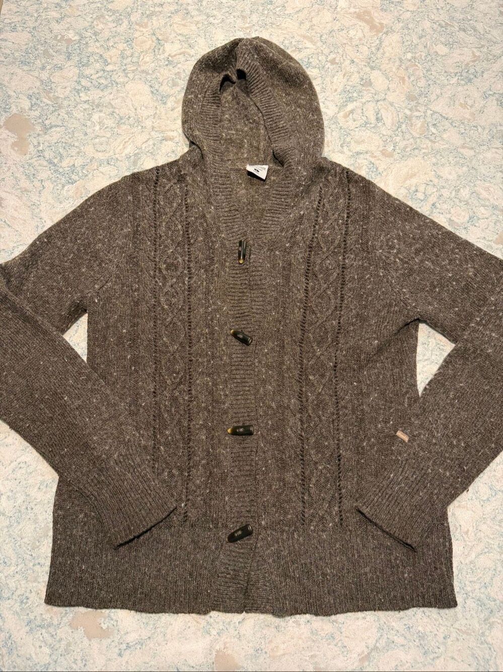 Columbia Sportswear Women's Brown Hooded Cable Knit Cardigan Sweater Large